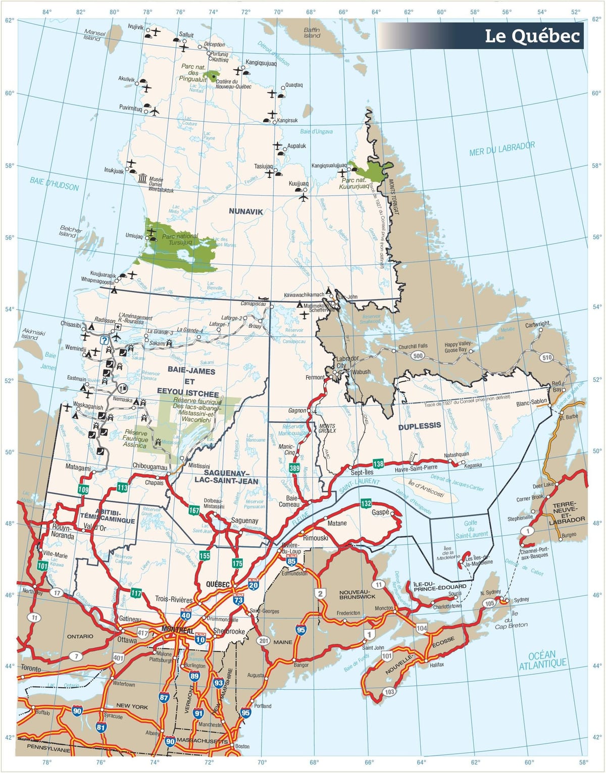 Mapa dróg quebec Kanada