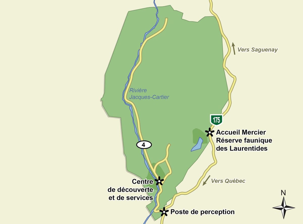 Mapa park narodowy Jacques Cartier ślad