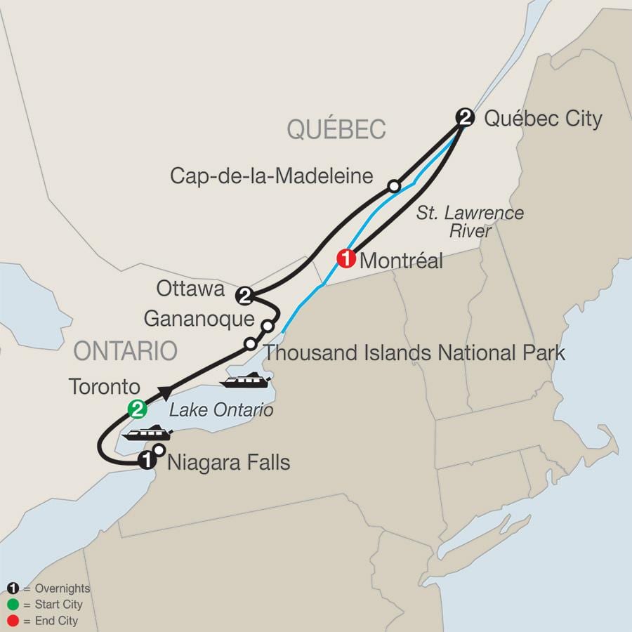 Mapa Quebec w Kanadzie z miastami