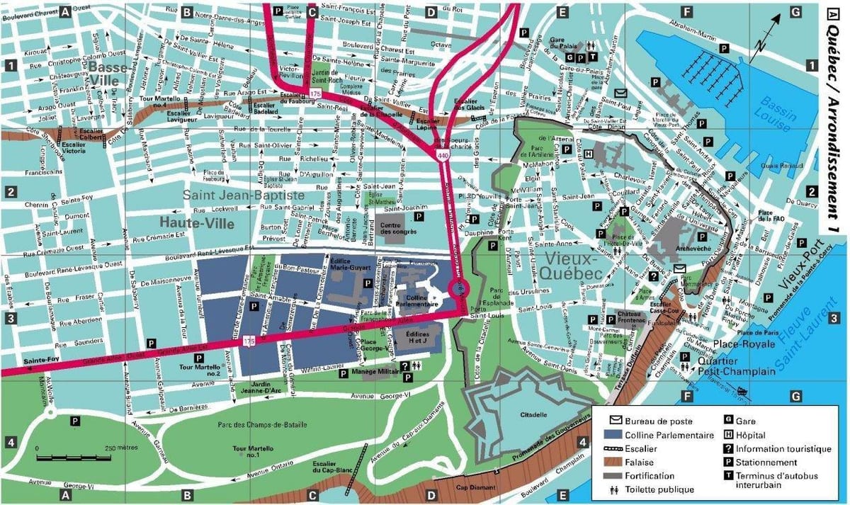 Mapa ulice starego miasta Quebec