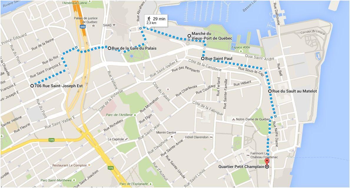 Mapa miasta Quebec Dolne miasto
