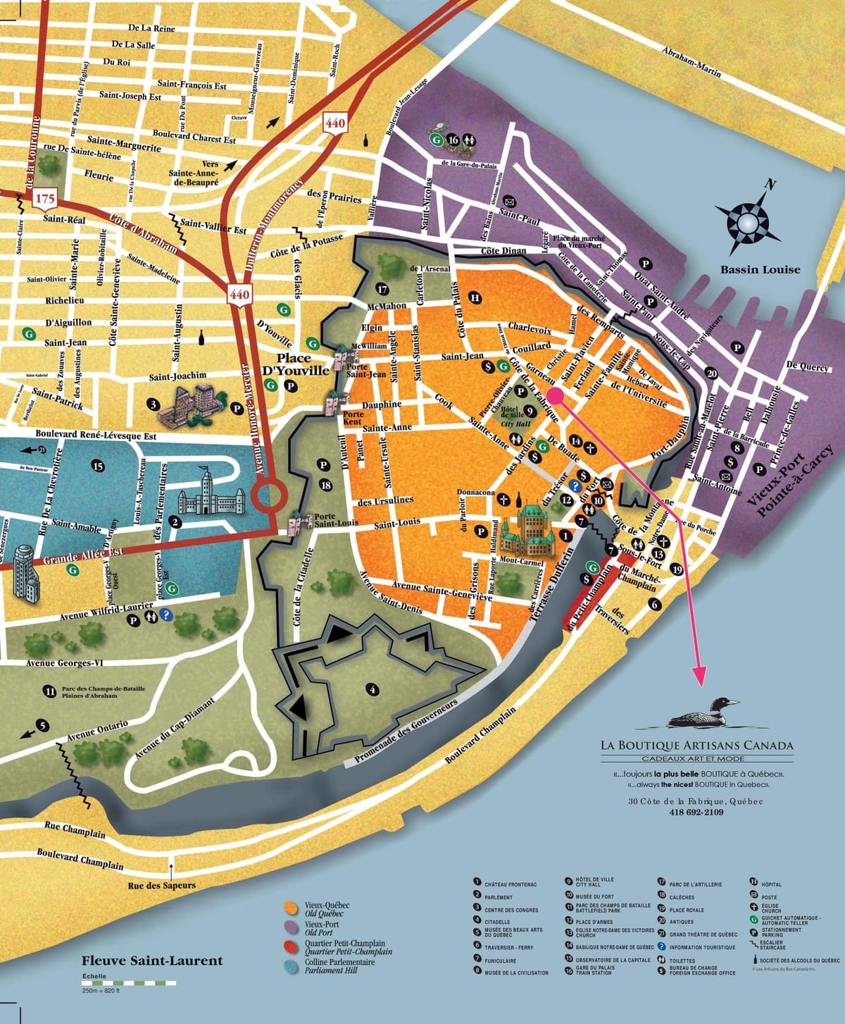 Mapa miasta Quebec zabytki 