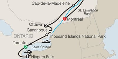 Mapa Quebec w Kanadzie z miastami